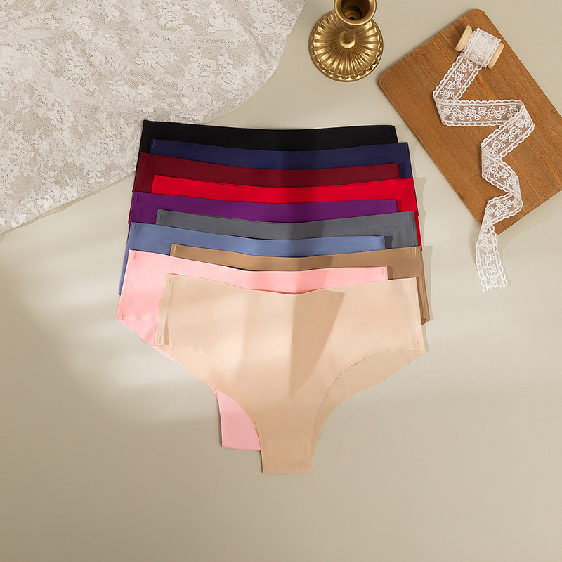 Cross-border ladies underwear ice silk solid color simple thong hip pants comfortable breathable soft quick-drying seamless underwear hot