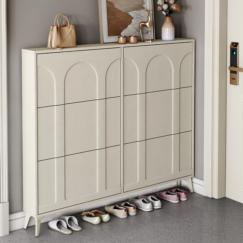 Creamy-style ultra-thin, lightweight, and luxurious shoe cabinet for home use—compact entryway unit with integrated storage for small apartments.