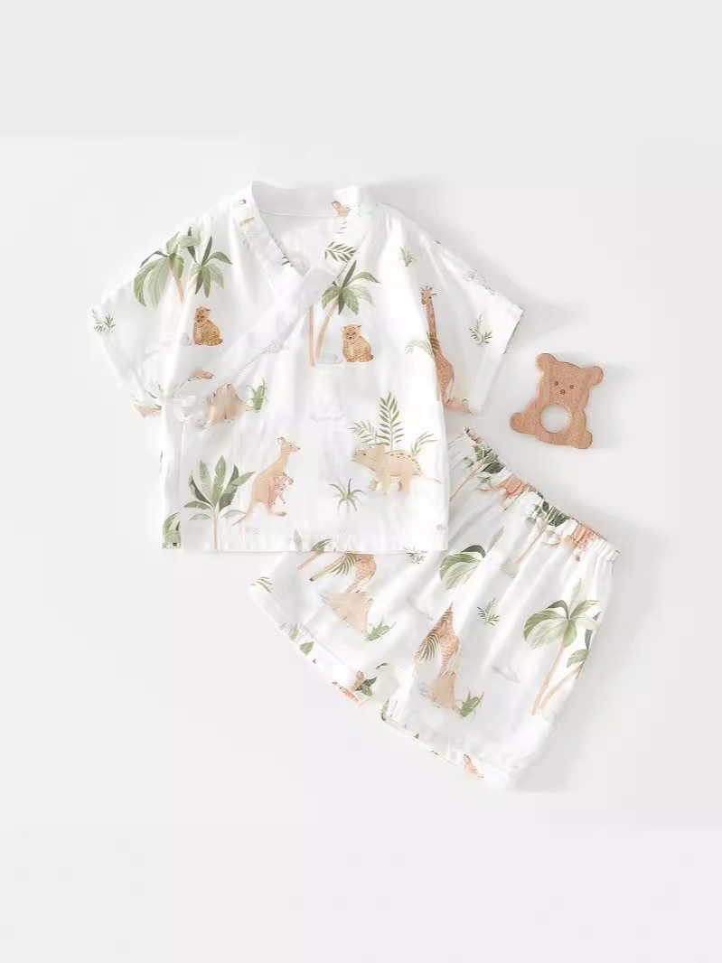 Traje de gasa de manga corta de verano para bebés recién nacido una categoría delgada dividida ropa de verano para niños de dos piezas para bebés