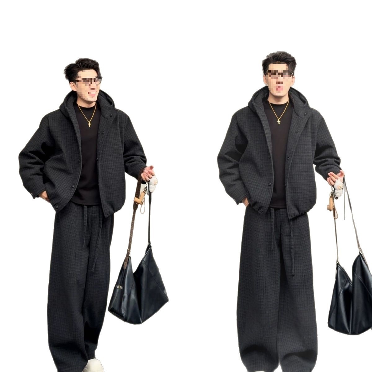 Heren retro casual set losvallende jas en broek herfst winter_voghion.com
