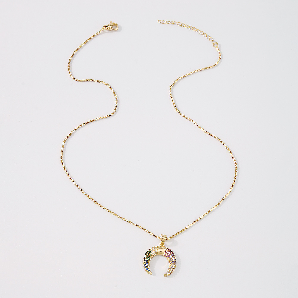 fashion star crescent square brand copper zircon necklace wholesale