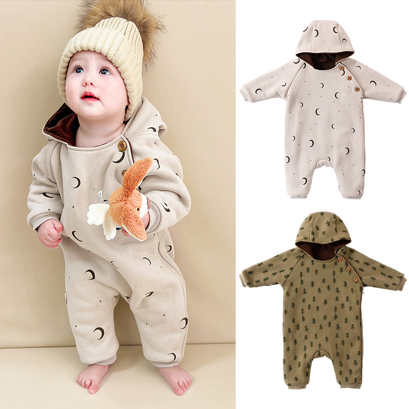 婴儿冬装衣服抓绒连帽外套宝宝外出服秋装儿童加厚卫衣冬季连体衣