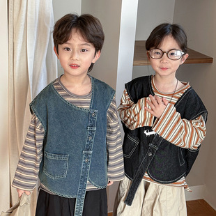 Jiaye Children's Products 2025 Children's Autumn New Irregular Denim Vest Men's and Women's Baby Loose Vest Jacket