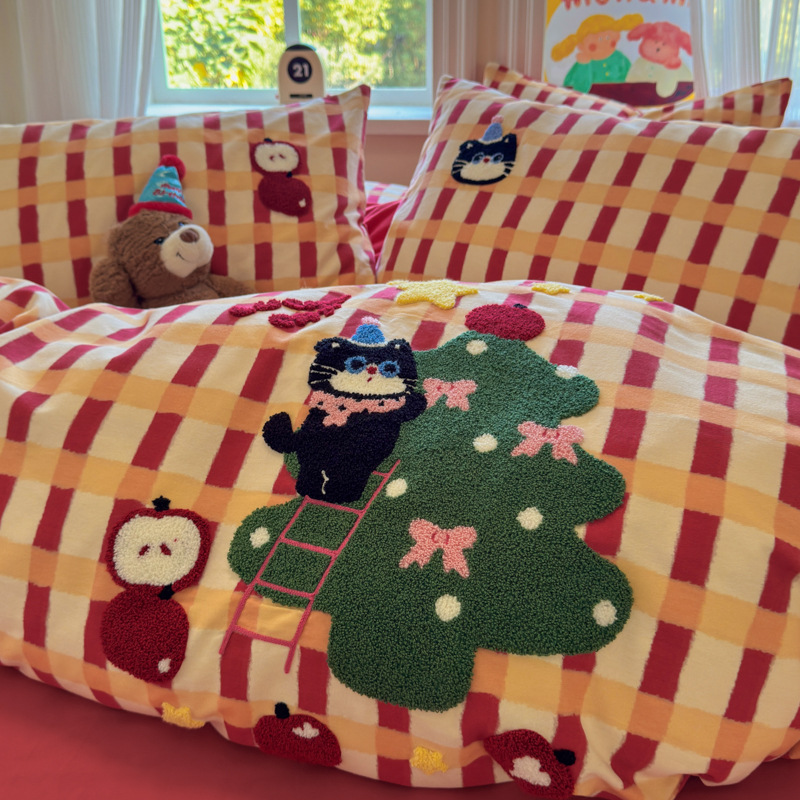 Categoría A otoño y invierno engrosado algodón molido cama de cuatro piezas 100 algodón puro niños dibujos animados colchón set de tres piezas