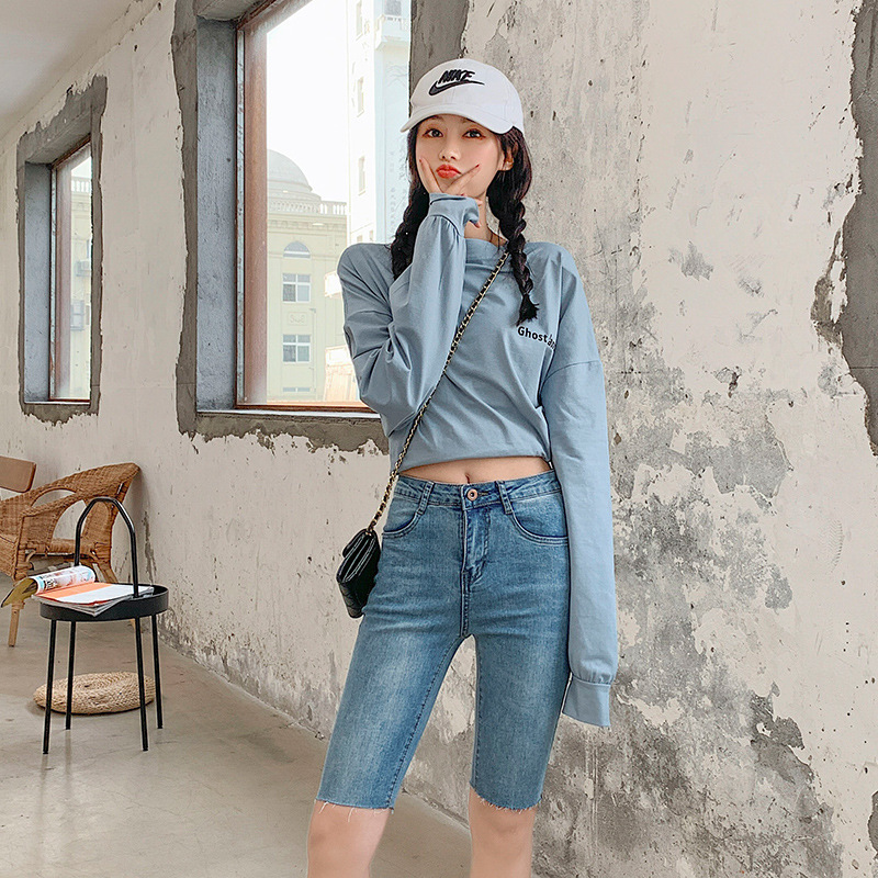 Five-Point Denim Shorts for Women, Thin Spring and Summer New Style, Retro High-Waisted, Slim-Fitting, Stretchy Cycling Pants for Small People