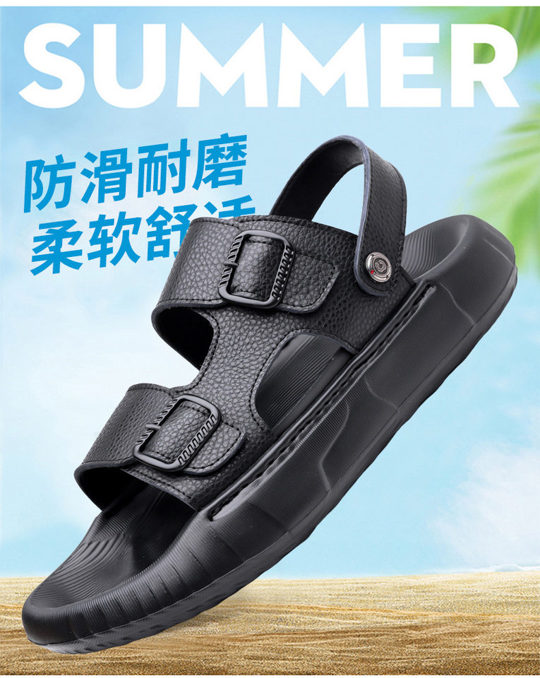 Dép sandal nam da bò lớp đầu hở ngón thoáng khí chống trượt đi biển — GA07 màu nâu, GA07 màu đen chi tiết 2