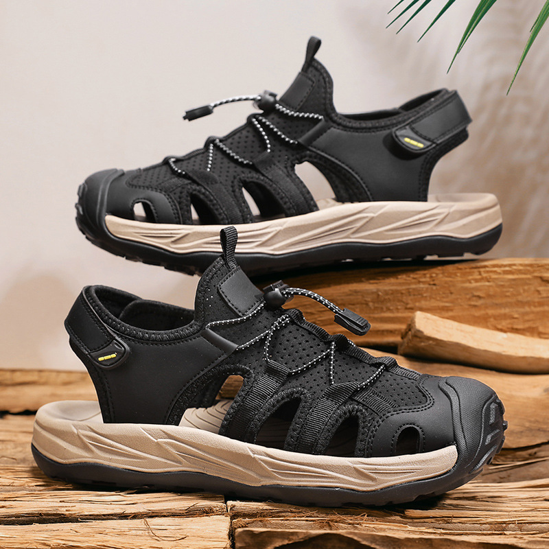 Cross-Border Large Size Sandals for Men 2025 Summer New Style Men's Hollow Breathable Sandals Outdoor Casual Closed-Toe Beach Shoes Cross-Border Large Size Sandals for Men 2025 Summer New Style Men's Hollow Breathable Sandals Outdoor Casual Closed-Toe Beach Shoes