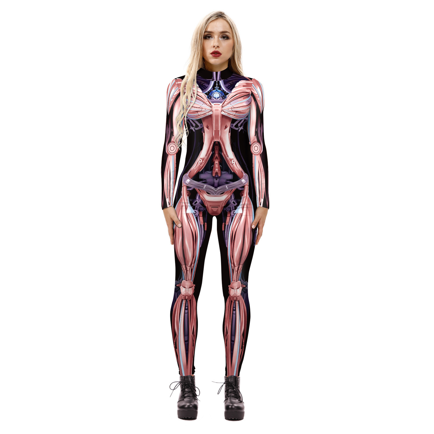 women s skeleton digital printing tight-fitting slim long-sleeved jumpsuit nihaostyles wholesale halloween costumes NSMID78948