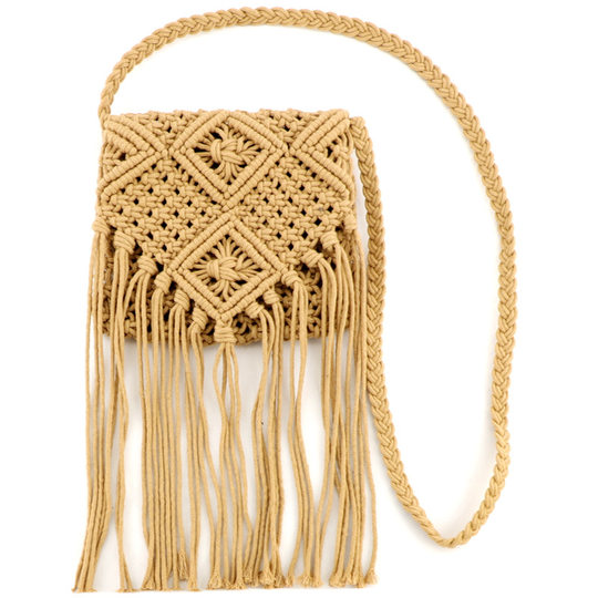 New Cotton Rope Tassel Hand Bag Diagonal Woven Bag Casual Women's Bag Single Shoulder Forest Straw Bag Beach Bag