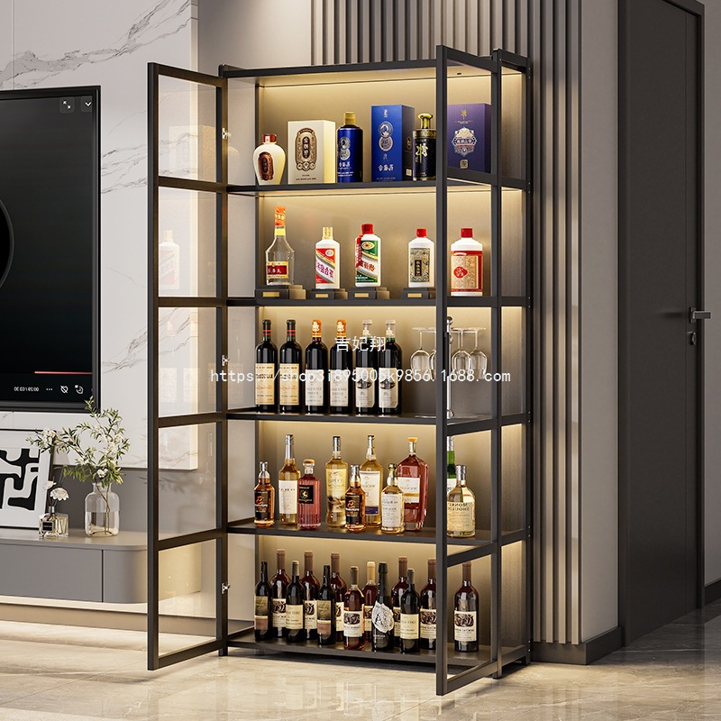 Ji Fei Xiang Lockable Wine Cabinet Integrated Cabinet Wall Storage Cabinet with Built-In Light Bar Home Living Room Red Wine Display Cabinet Compartment