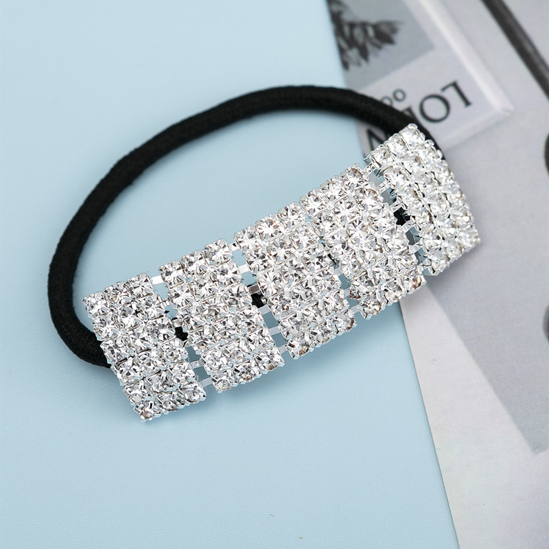 Anillo de pelo de diamantes de imitación Nuevo estilo Accesorios para el cabello accesorios para la cabeza cuerda de pelo de estilo coreano cuerda de cabeza elástica alta anillo de cabeza de diamante plateado