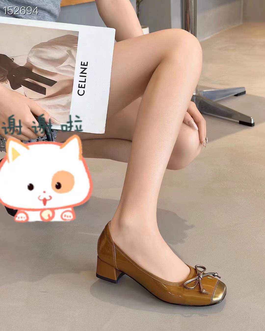 Giày đơn nữ miệng nông da thật gót vuông trung niên mùa thu 2024 — Màu nâu, Màu đen, Màu trắng be chi tiết 5