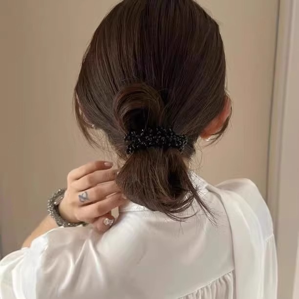 Crystal exquisito con cuentas anillo de cabello de mujer banda de goma de cabello brazalete de cabello de doble uso joyería de cabello de diamante joyería de cabello de cabello