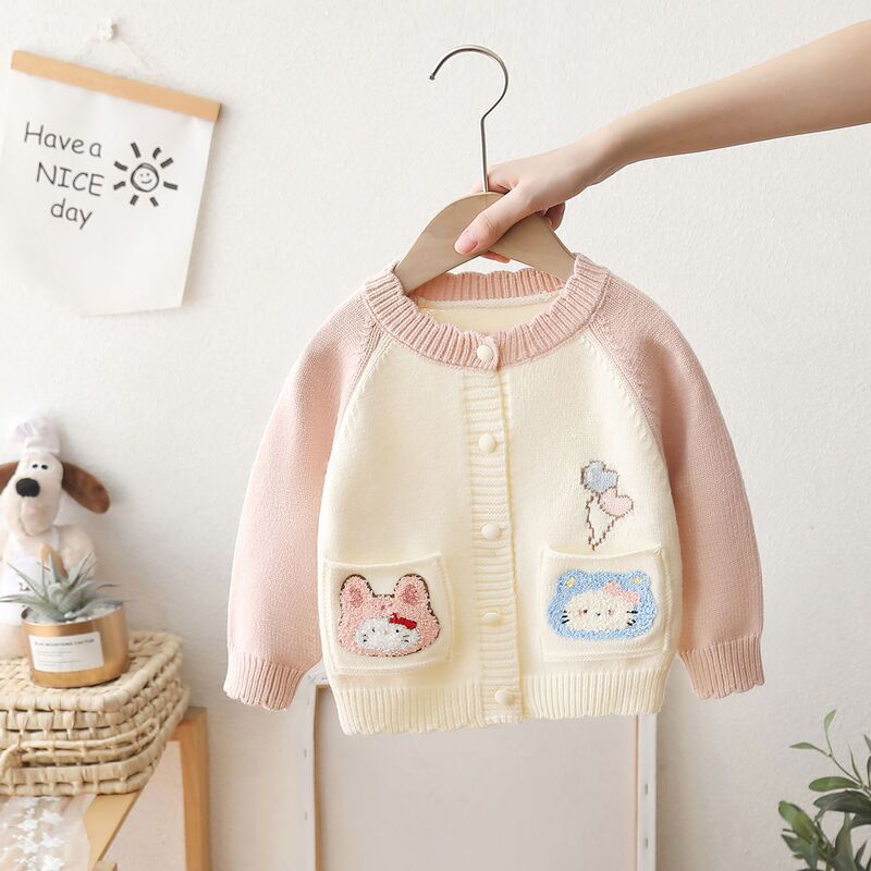 Girls' Knitted Cardigan Cartoon 2025 New Kidsren's Autumn and Winter Outerwear 2345-Year-Old Baby Sweater Jacket Fashionable