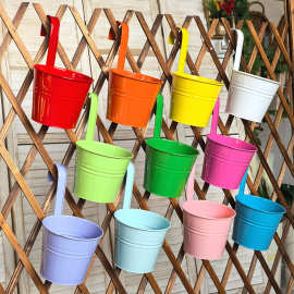 彩色铁艺圆形挂盆花桶可拆卸挂钩花盆阳台悬挂金属挂桶绿植垂吊盆