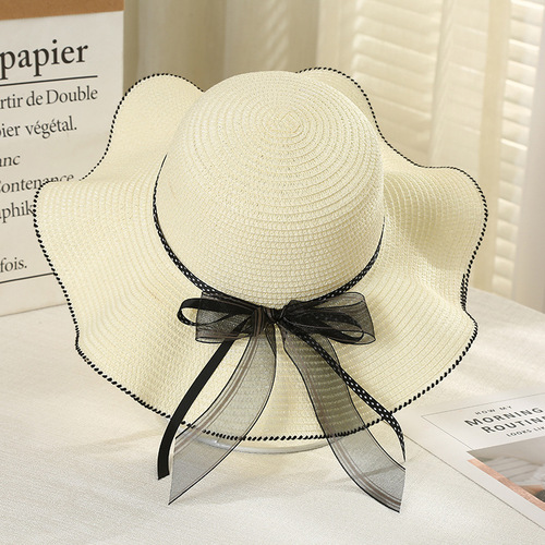 New Summer Straw Hat Women's Big Brim Beach Hat Sun Hat Women's Seaside Bow Ribbon Sun Hat
