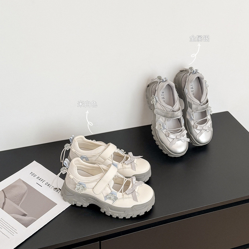 Bowknot Mary Jane Women's Shoes 2026 New Thick-Soled Height-Increasing Leather Shoes with Velcro Strap Sports Flats for Cross-Border Trade Bowknot Mary Jane Women's Shoes 2026 New Thick-Soled Height-Increasing Leather Shoes with Velcro Strap Sports Flats for Cross-Border Trade