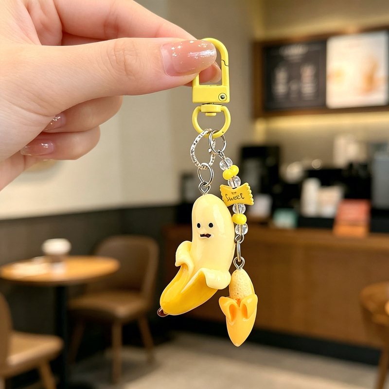Creative Semi-Peeled Banana Keychain 3D Fruit Pendant Student Bag Decoration Gift for Best Friends and Couples