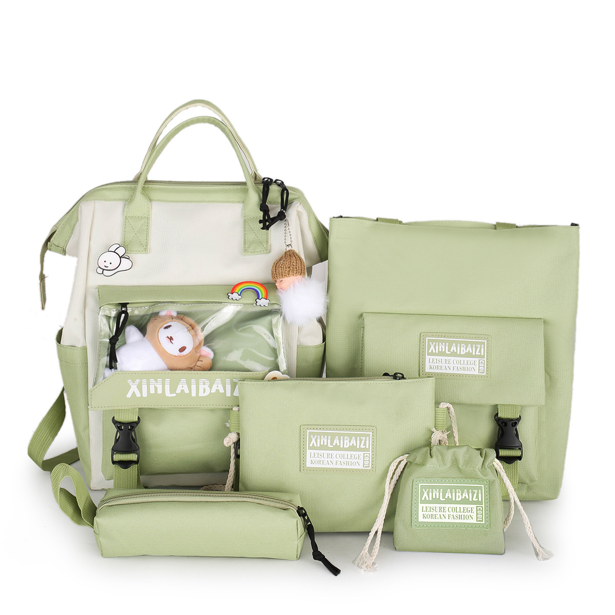 Nuevo juego de nailon de cinco piezas para estudiantes de escuela primaria, mochila ligera y resistente al desgaste de gran capacidad para estudiantes de escuela secundaria al por mayor