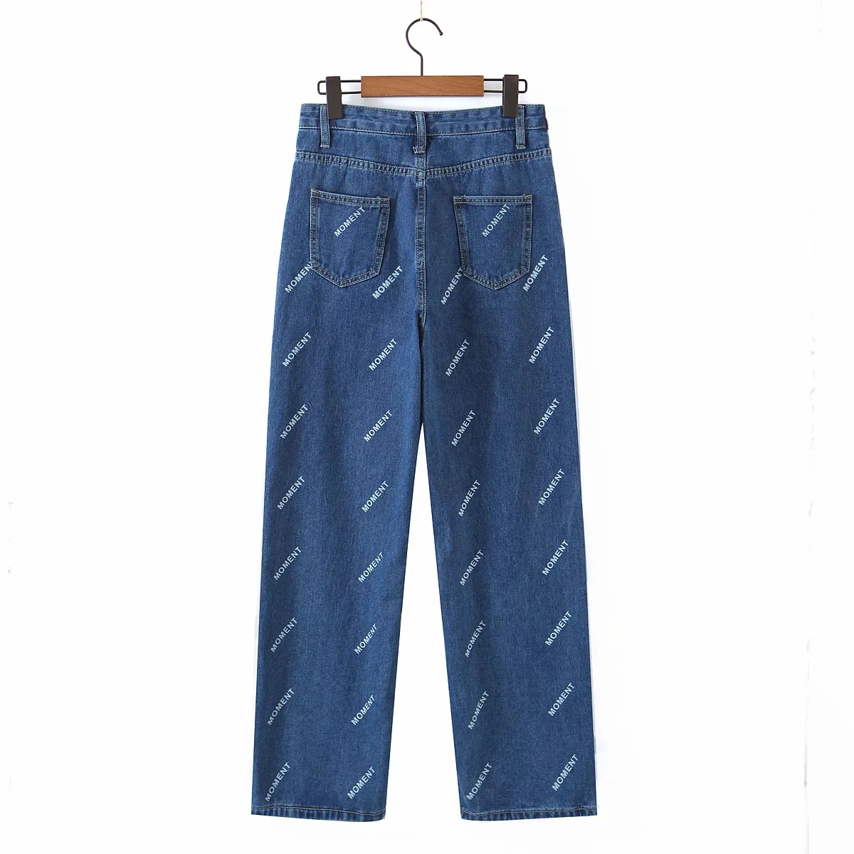 letter printing loose straight-leg denim trousers NSHS40659