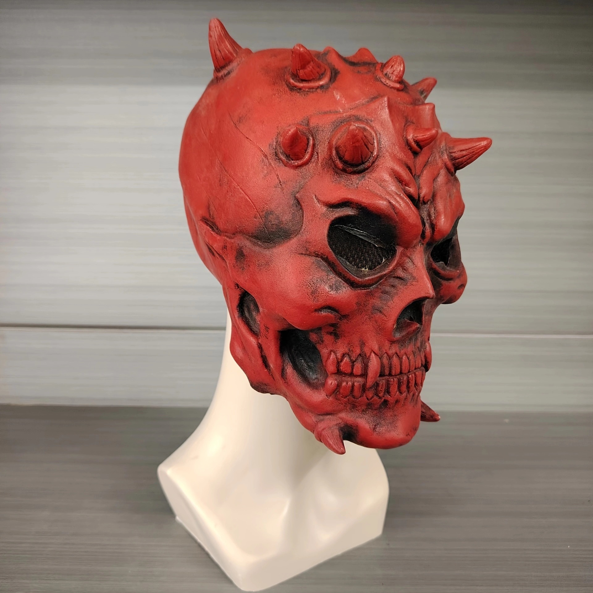 Craneos rojos Cavernos guerreros Máscara de látex Cavernos de muerte Horror Horror Decoración de Halloween Oscura image 3