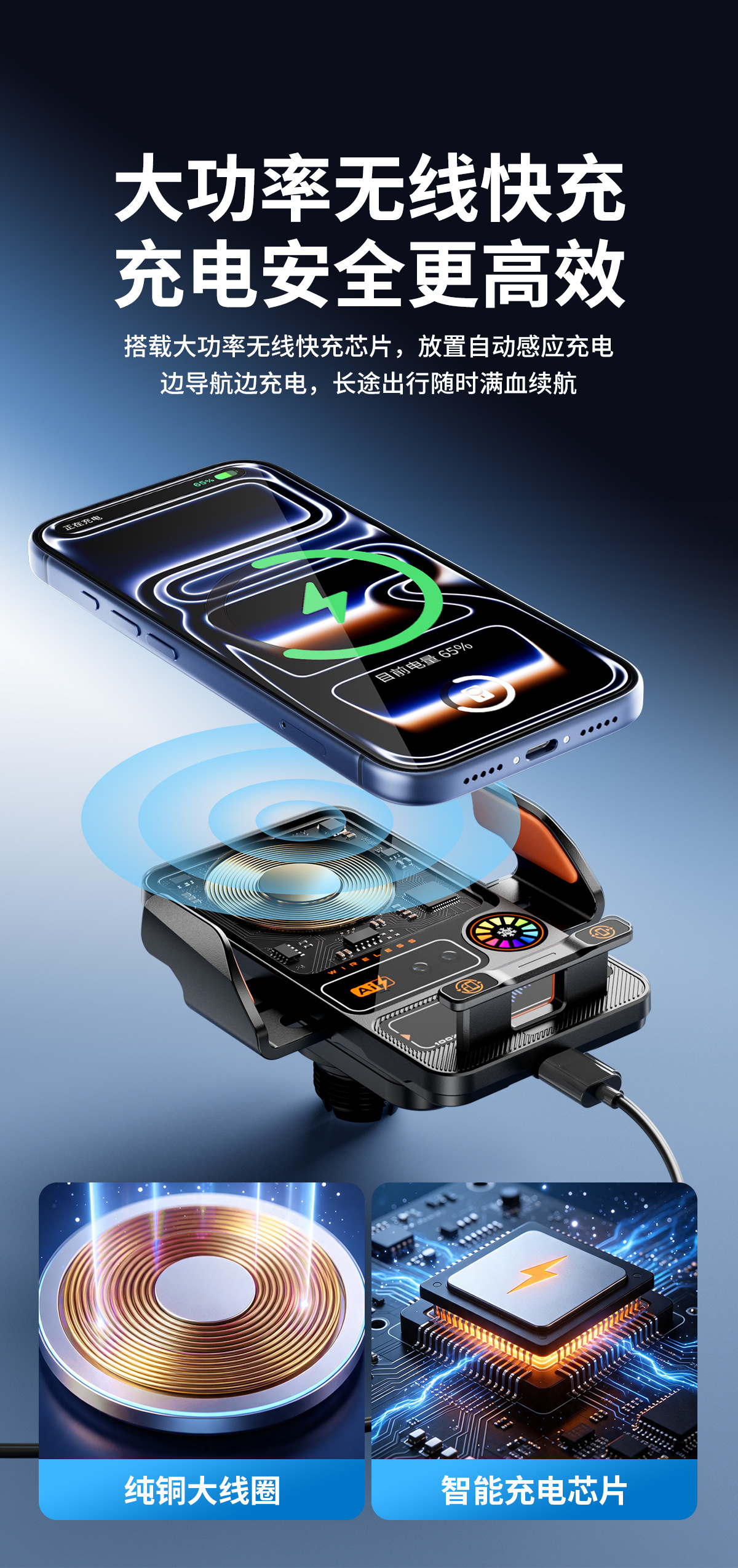 2026 New Model Rotating Car Mount for Air Vent, Multifunctional Car Navigation Super Fast Charging Wireless Car Charger