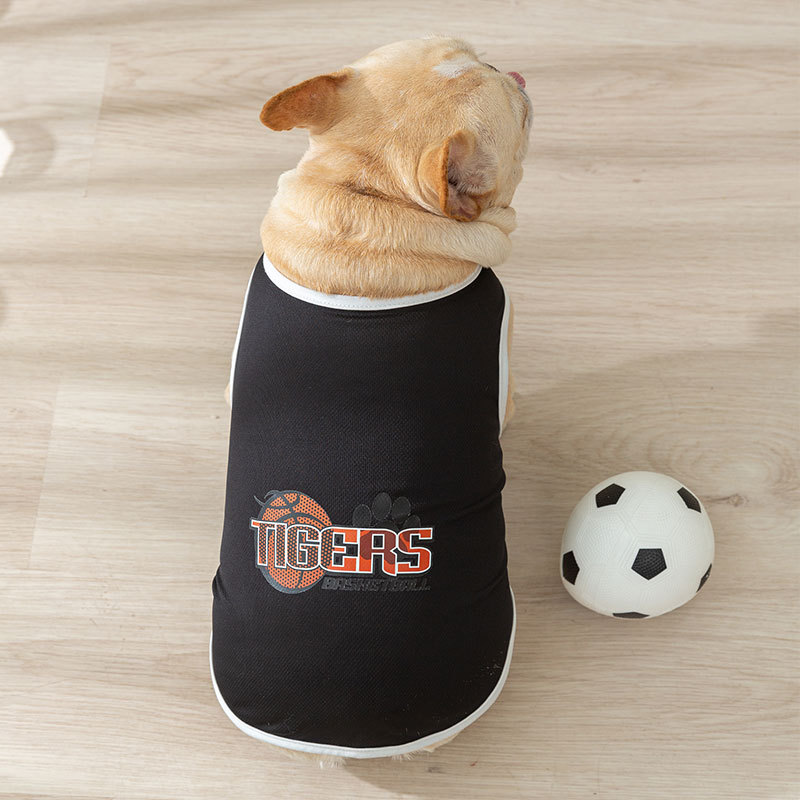Bulldog perro mediano y pequeño perro mascota ropa de baloncesto de dos patas Perro verano francés cubo transpirable ojo de pájaro Chaleco de tela