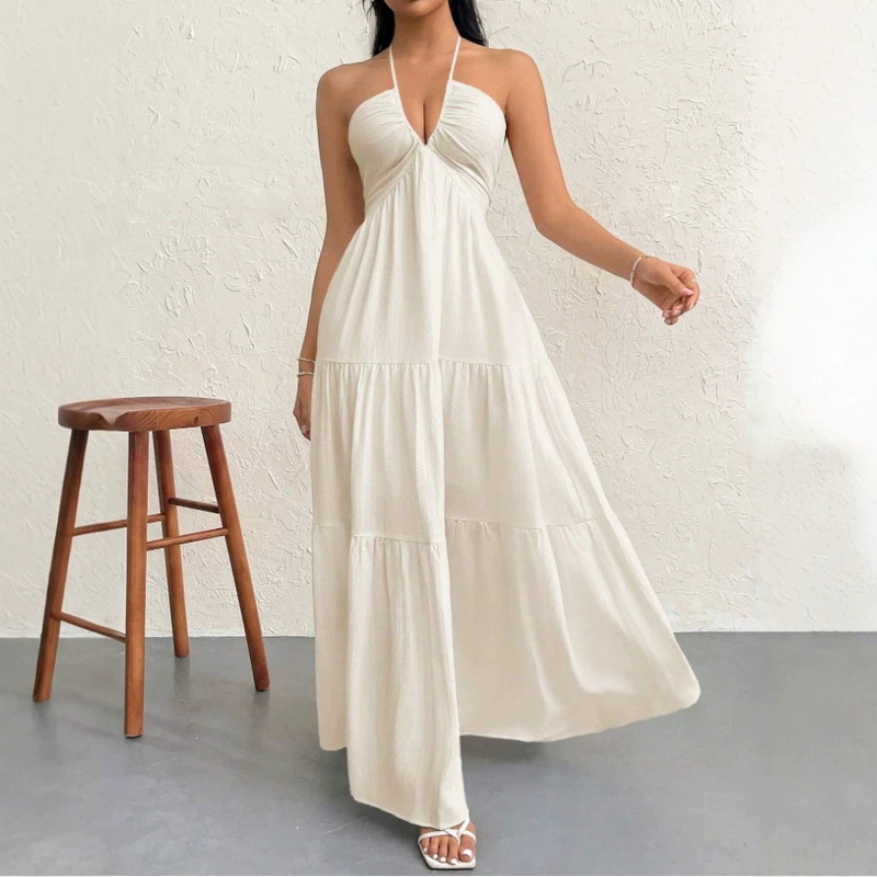 2026 Summer Tk Cross-Border Women's A-Line Dress Deep V Low-Cut Vacation Party V-Neck Low-Cut Sexy Spaghetti Strap Dress