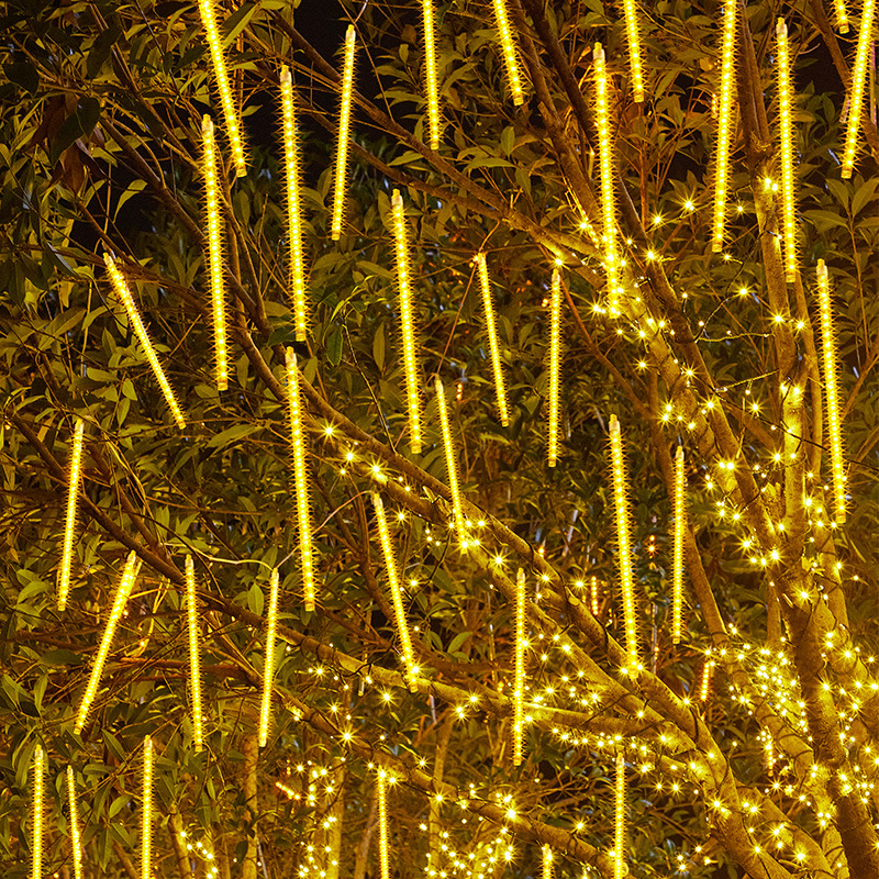 En stock solar brillante lluvia de meteoros LED Cadena de luz al aire libre linterna camping carpa Navidad luz decorativa