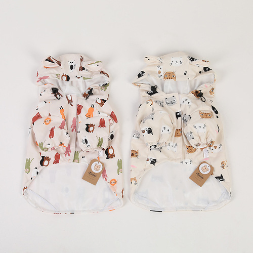 Dog raincoat cartoon double layer waterproof coating PU Teddy French Bulldog small dog clothes poncho pet raincoat clothes