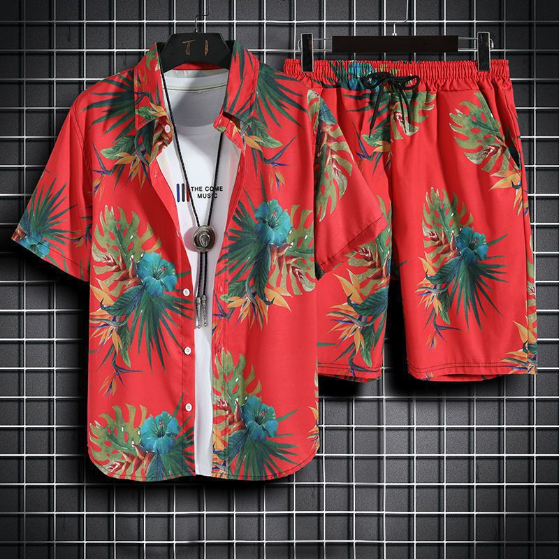Hawaii Holiday ropa de playa traje casual de moda para hombres camisa de manga corta para hombres pantalones cortos sueltos ropa hermosa camisa floral
