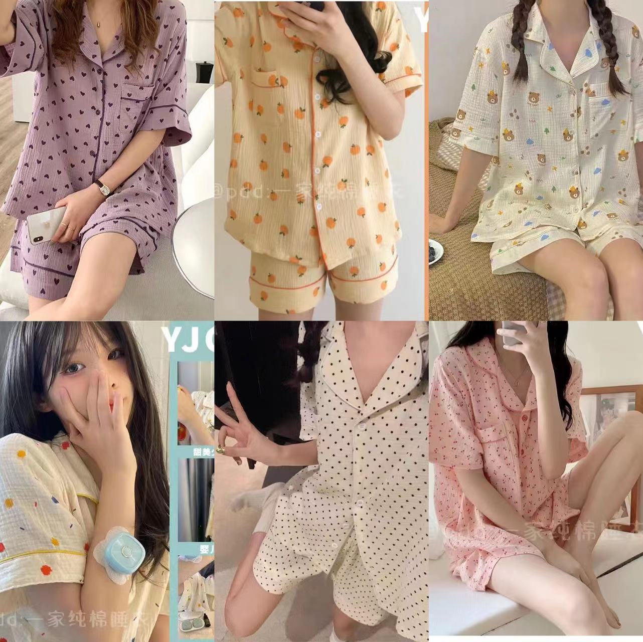 Live Broadcast Packaging Foreign Trade Popular Women's Short-Sleeved Shorts Bubble Cotton Pajamas Women's Cardigan Cute Home Clothes