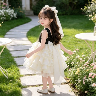 女童2026年夏款新款天鹅蛋糕裙韩版六一表演服连衣裙网红童装代发