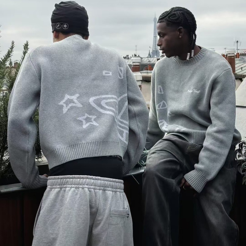 Broken Planet Planet Jacquard Embroidered Logo Knitwear American Street Round Neck Knitwear for Men and Women Couples