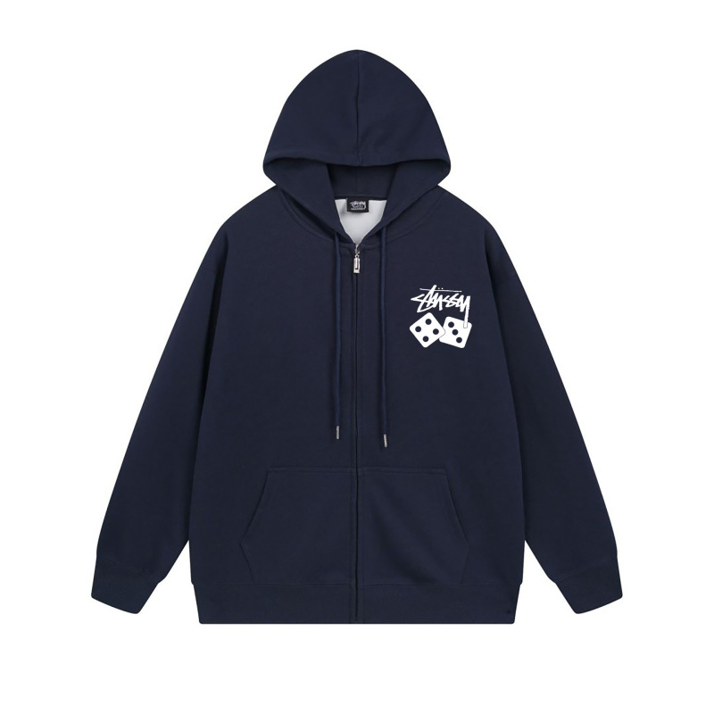 ヨーロッパとアメリカの Stussy スチューシー レタープリント ブラック 8 ジッパー プラス ベルベット フード付き秋冬スウェットシャツ メンズ レディース ジャケット|undefined