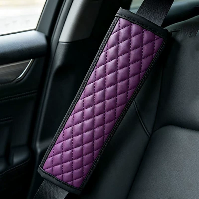 Carbon Fiber Car Seatbelt: Seat belt shoulder pad - purple-diamond-quilted-shoulder-pads-23715cm