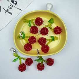 手工编织甜美串珠小樱桃 diy包包钥匙扣耳钉鞋花头饰饰品装饰批发