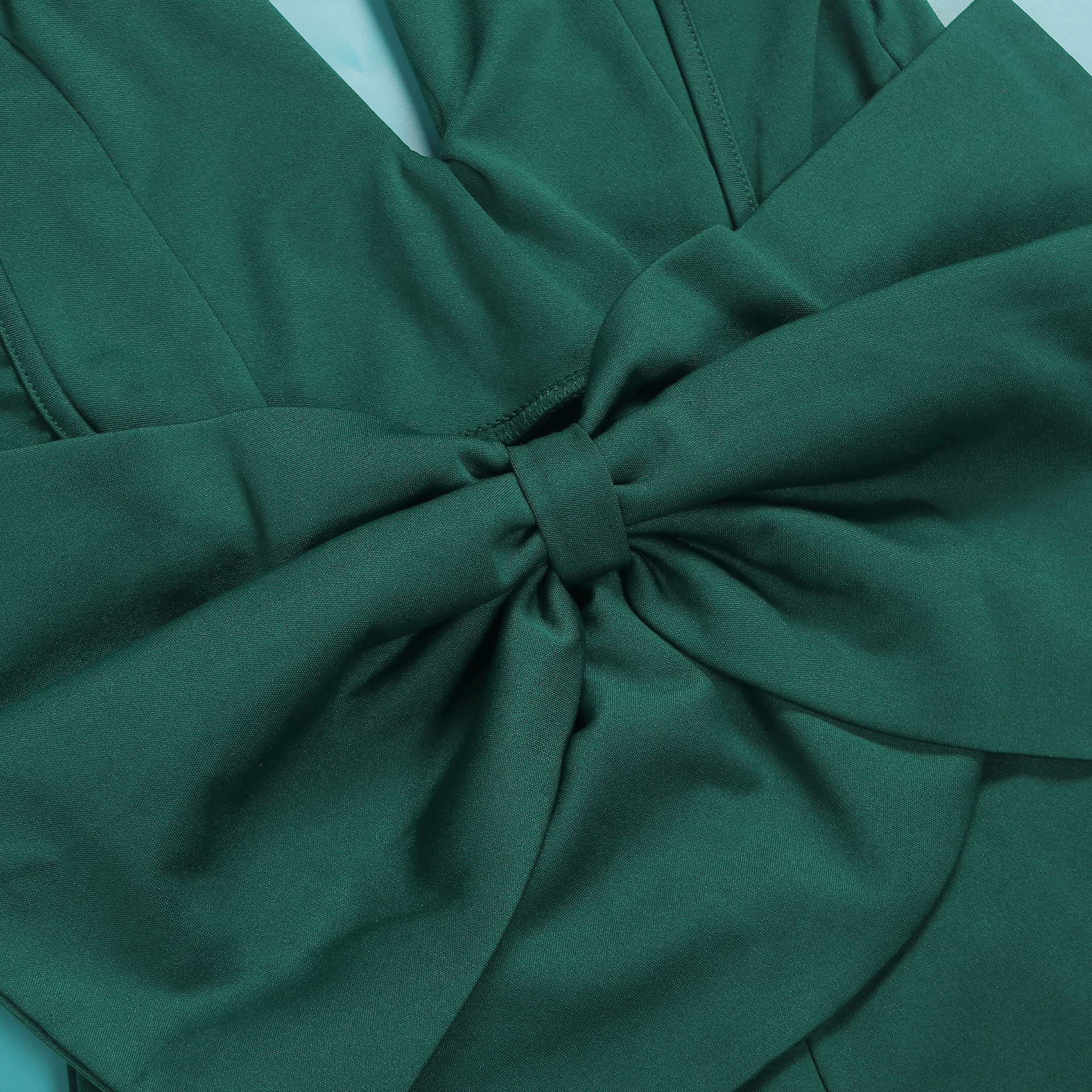 Elegant Women's Backless Deep V Neck Dress With Slit And Bow Detail_voghion.com