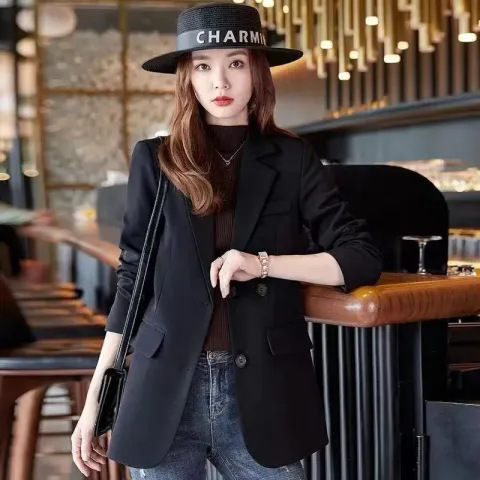 Women's Autumn Suit Jacket, Slimming 2024 Spring-Autumn New Long-Sleeve Suit, Korean Style Women's Suit Jacket with Elegance