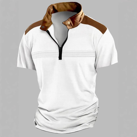 Europe and the United States cross-border Amazon summer new stitching wrinkled men's POLO shirt zipper short sleeve sports polo shirt