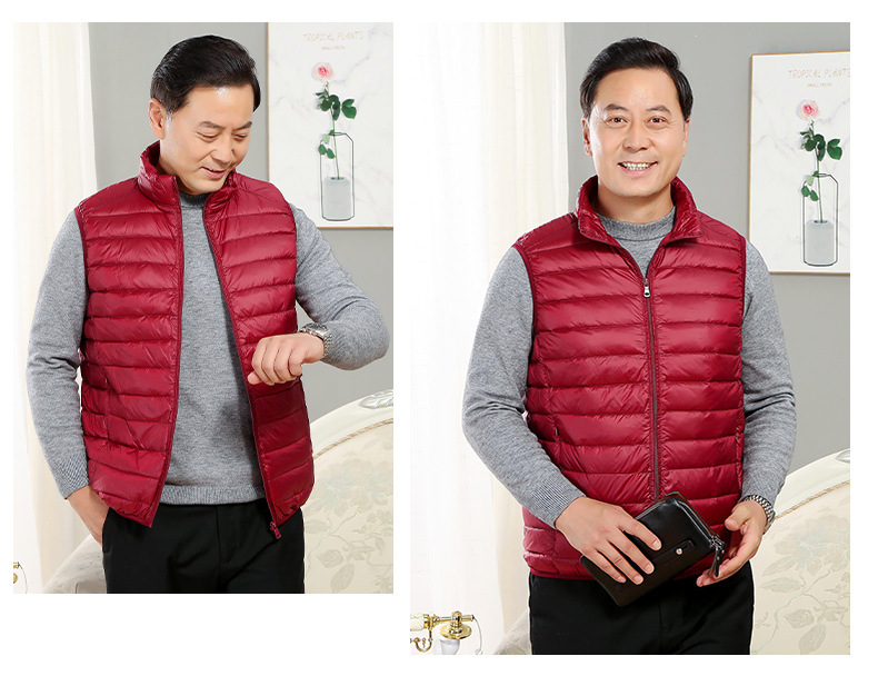Middle-aged and elderly new winter down jacket men's vest stand collar waistcoat light white down vest men's top clothes_voghion.com