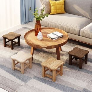All Solid Wood Household Small Stool Living Room Retro Shoe Changing Stool Adult Coffee Table Square Stool Kidsren's Living Room Small Bench Low Stool