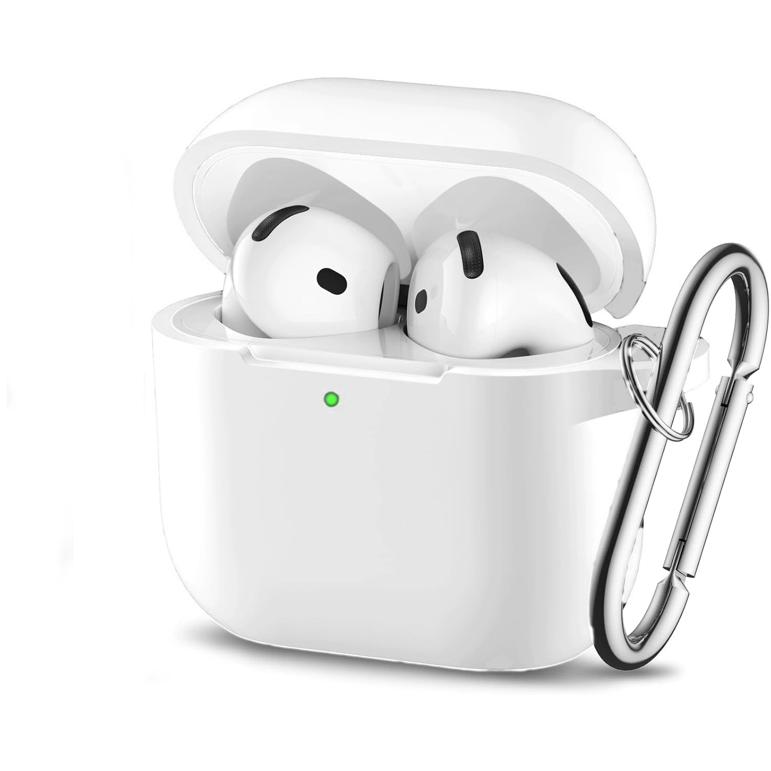 Силиконовый защитный чехол (Apple AirPods) — совместим с AirPods 1–4 и Pro 1–3, 52×62×26 мм, карабин