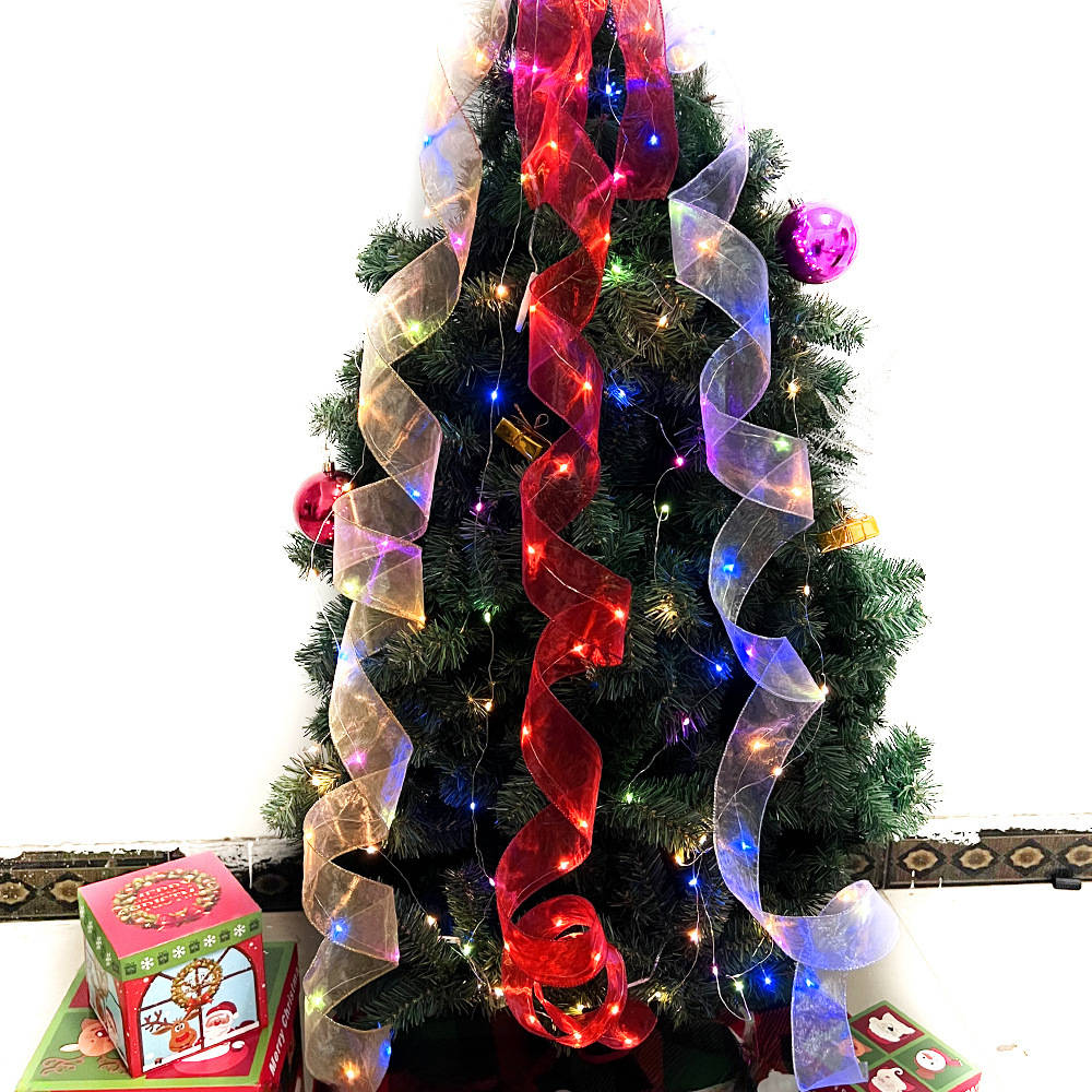 Nouveau panneau lumineux décoratif de Noël fil double couche ruban LED lumières colorées guirlande décorations de fête ornements_voghion.com