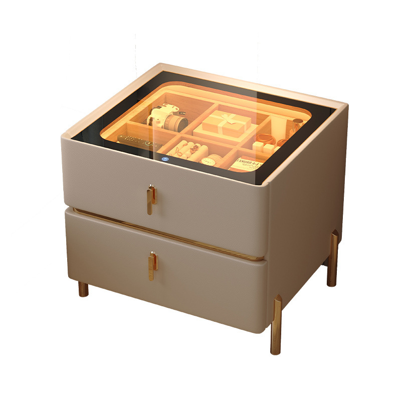 Mesita de noche minimalista moderna 2024 nuevo estilo lujo ligero sensación de alta gama dormitorio madera maciza pequeño gabinete de almacenamiento de cabecera inteligente