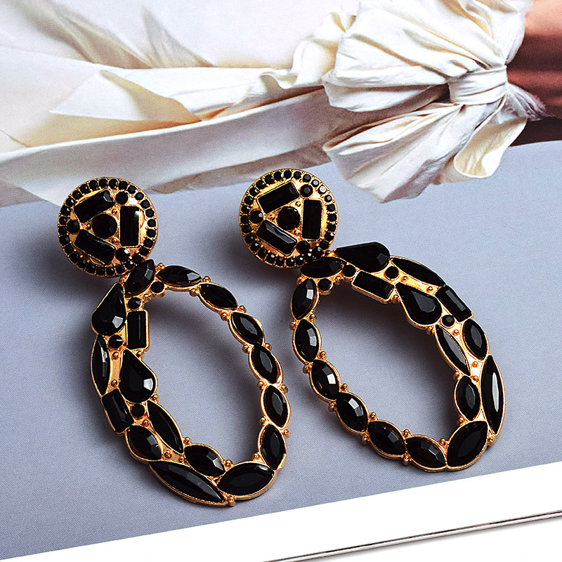 1 Pair Luxurious Geometric Inlay Alloy Rhinestones Glass Drop Earrings display picture 4