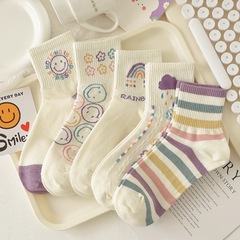 襪子女春夏款韓版ins運動學院風笑臉可愛卡通少女中筒高顏值棉襪