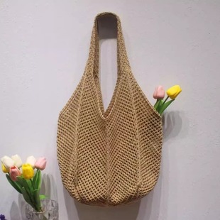 Large-Capacity Woven Bag Women's Commuter Shoulder Tote Bag Women's New Summer Trend Korean Vacation Knitted Bag
