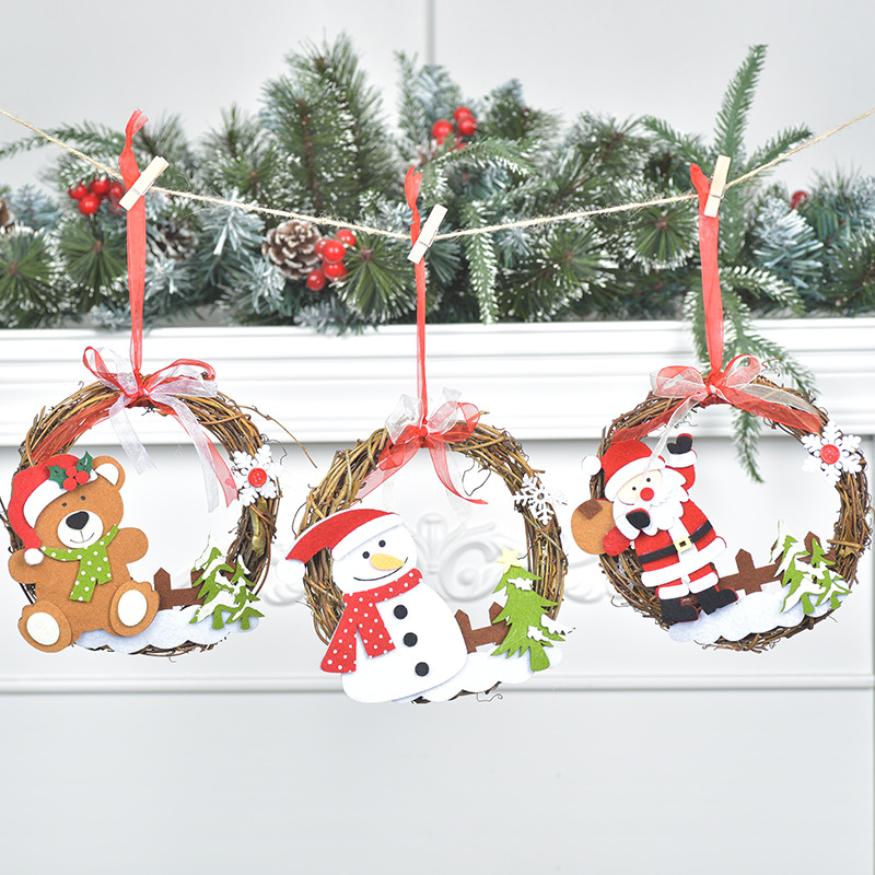 New Christmas Series Cross-Border Wicker Pendant Christmas Circle Wicker Ornament Closet Door Window Decoration wreath
