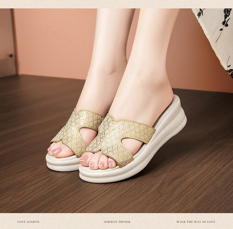 Dép sandal nữ đế xuồng cao quai chữ V, phong cách thể thao, tăng chiều cao — Đen【Dép】603 chi tiết 13